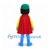Superhero Boy Mascot Costume with Red Cape and Green Cap