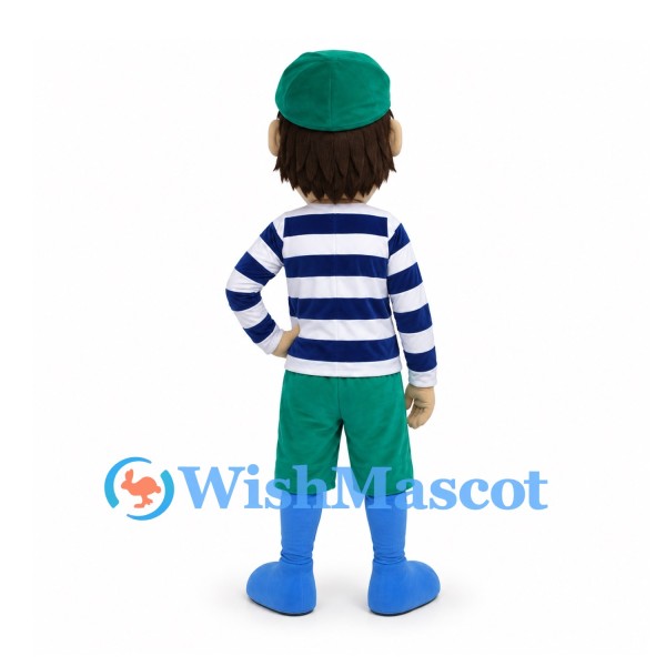 Boy Mascot Costume with Striped Shirt and Green Shorts