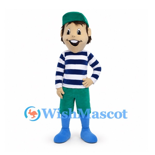 Boy Mascot Costume with Striped Shirt and Green Shorts