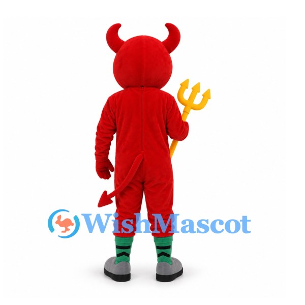 Devil Mascot Costume in Red with Yellow Trident