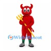 Devil Mascot Costume in Red with Yellow Trident