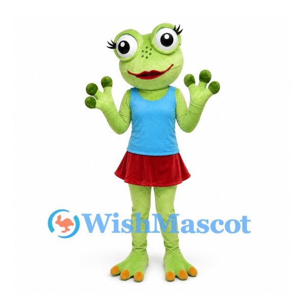 Frog Mascot Costume with Blue Top and Red Skirt