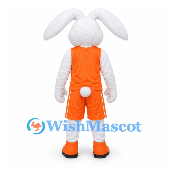 Rabbit Mascot Costume in White with Orange Sports Outfit