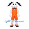 Rabbit Mascot Costume in White with Orange Sports Outfit