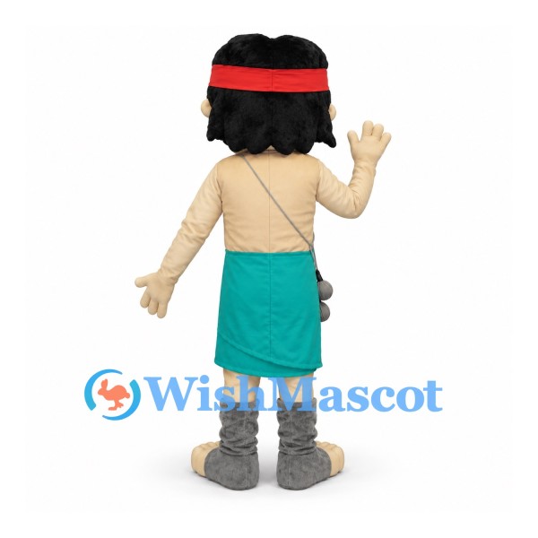 Jungle Boy Mascot Costume with Red Headband and Green Wrap