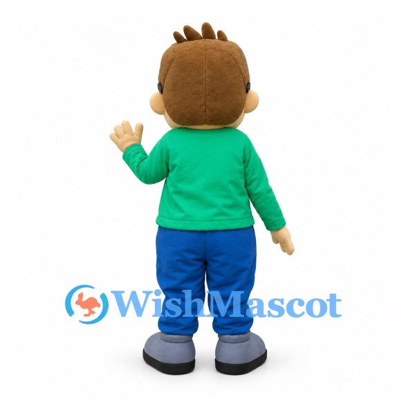 Boy Mascot Costume with Round Glasses and Green Sweater