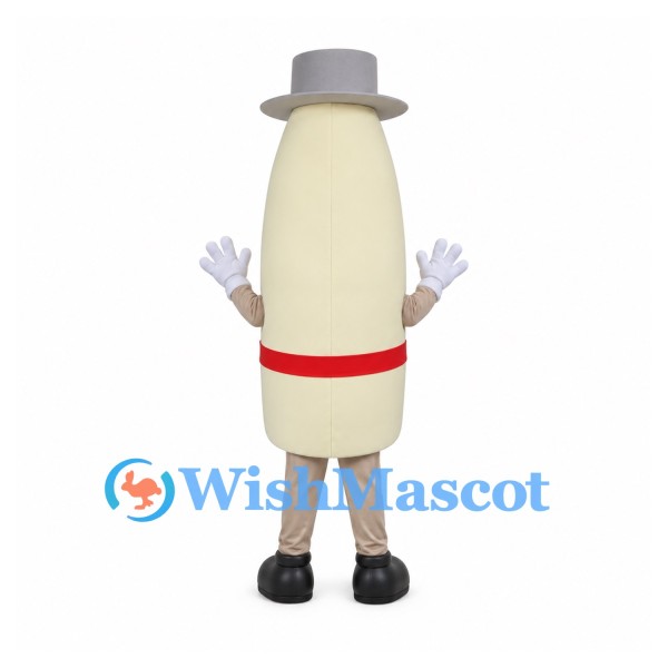 Milk Bottle Mascot Costume with Gray Hat and Red Scarf