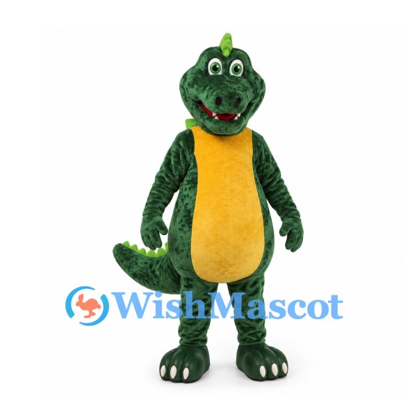 Dinosaur Mascot Costume in Green with Yellow Belly