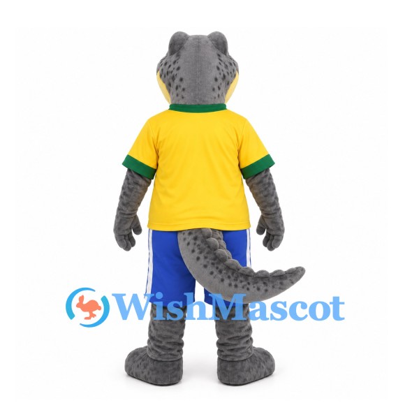 Crocodile Mascot Costume with Yellow Jersey and Blue Shorts