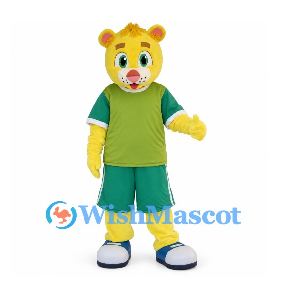 Leopard Mascot Costume in Yellow with Green Sports Uniform