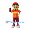 Boy Mascot Costume with Red Cap and Orange Striped Shirt