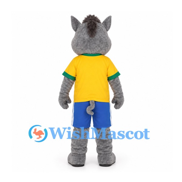 Wild Boar Mascot Costume with Yellow Shirt and Blue Shorts