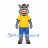 Wild Boar Mascot Costume with Yellow Shirt and Blue Shorts