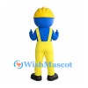 Construction Mascot Costume in Blue with Yellow Overalls