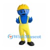 Construction Mascot Costume in Blue with Yellow Overalls