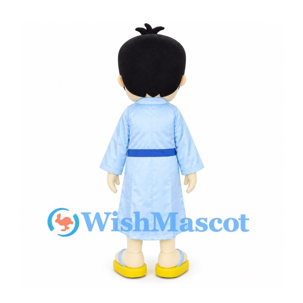 Boy Mascot Costume with Pale Blue Kimono and Blue Sash
