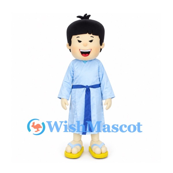 Boy Mascot Costume with Pale Blue Kimono and Blue Sash