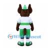 Dog Mascot Costume with Green Cap and Striped Sports Shirt