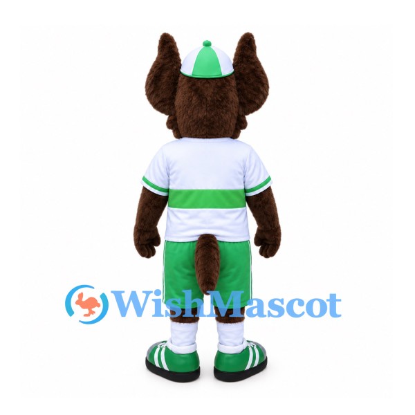 Dog Mascot Costume with Green Cap and Striped Sports Shirt