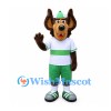 Dog Mascot Costume with Green Cap and Striped Sports Shirt