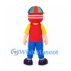 Robot Mascot Costume with Red Helmet and Multicolor Cap