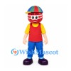 Robot Mascot Costume with Red Helmet and Multicolor Cap
