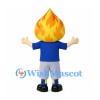 Flame Mascot Costume with Blue Shirt and Gray Shorts
