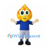 Flame Mascot Costume with Blue Shirt and Gray Shorts