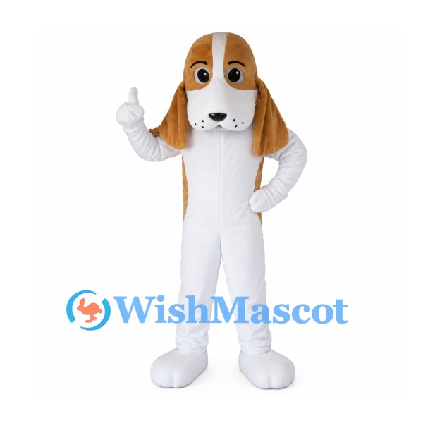 Beagle Mascot Costume with White Body and Brown Ears
