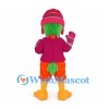 Bird Mascot Costume in Green with Pink Winter Hat and Scarf