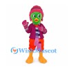Bird Mascot Costume in Green with Pink Winter Hat and Scarf