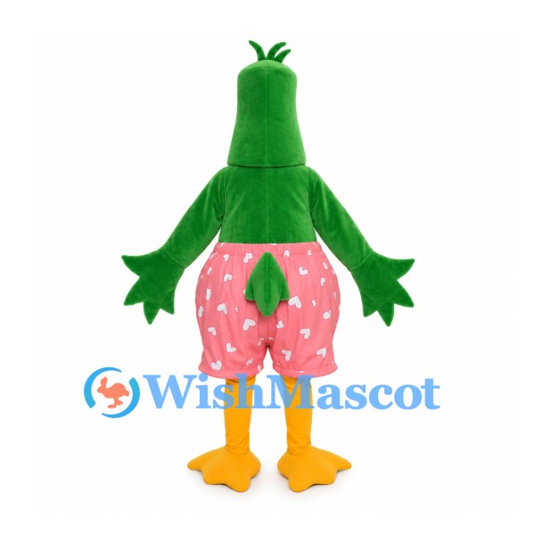 Bird Mascot Costume in Green with Pink Heart Shorts