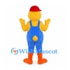 Duck Mascot Costume with Red Cap and Blue Overalls