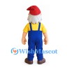 Grandfather Mascot Costume with Red Cap and Blue Overalls