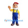Grandfather Mascot Costume with Red Cap and Blue Overalls