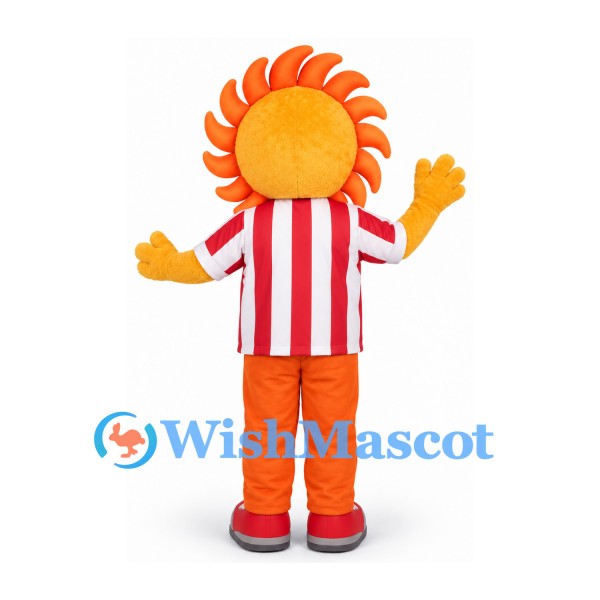 Sun Mascot Costume with Sunglasses and Red Striped Shirt