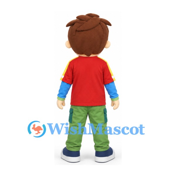 Boy Mascot Costume with Red Layered Shirt and Green Pants