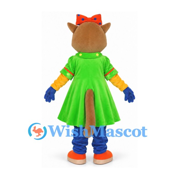 Cat Mascot Costume with Green Dress and Orange Bow