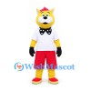 Cat Mascot Costume in Yellow with White Shirt and Red Shorts