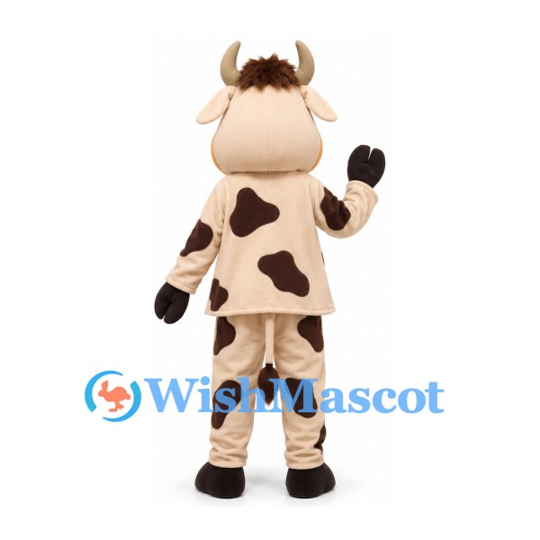 Cow Mascot Costume with Brown Spots and Tan Muzzle
