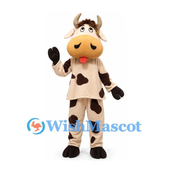 Cow Mascot Costume with Brown Spots and Tan Muzzle
