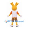 Rabbit Mascot Costume in Yellow with White Shirt and Brown Shorts