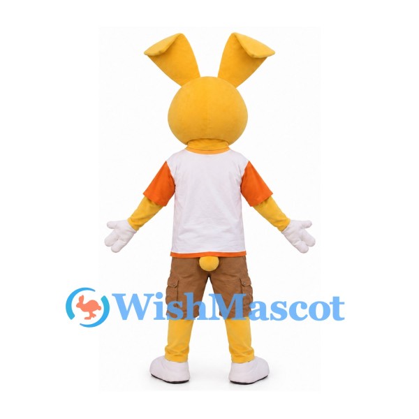 Rabbit Mascot Costume in Yellow with White Shirt and Brown Shorts