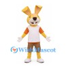 Rabbit Mascot Costume in Yellow with White Shirt and Brown Shorts