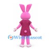 Rabbit Mascot Costume in Pink with Burgundy Dress