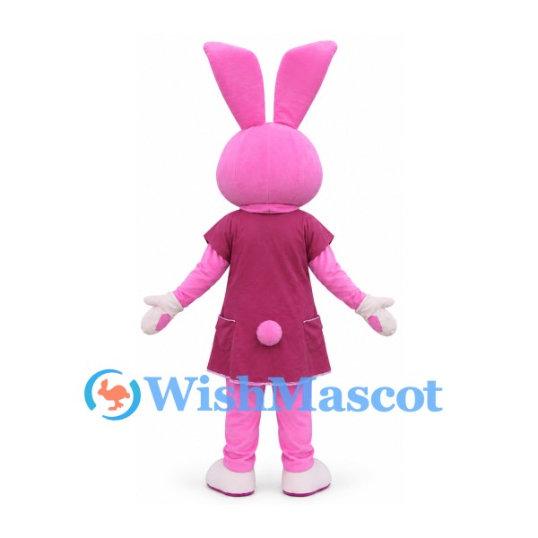 Rabbit Mascot Costume in Pink with Burgundy Dress