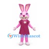 Rabbit Mascot Costume in Pink with Burgundy Dress