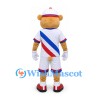 Tiger Mascot Costume with White Sports Uniform and Red Blue Sash