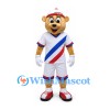 Tiger Mascot Costume with White Sports Uniform and Red Blue Sash