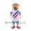 Tiger Mascot Costume with White Sports Uniform and Red Blue Sash